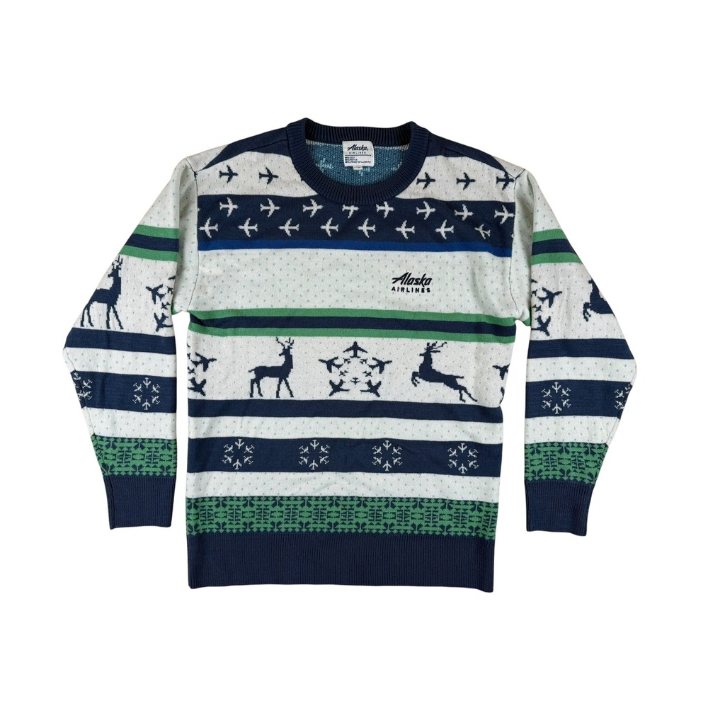 Alaska Airlines Medium Sweater Holiday Ugly Christmas Acrylic Airplane Reindeer